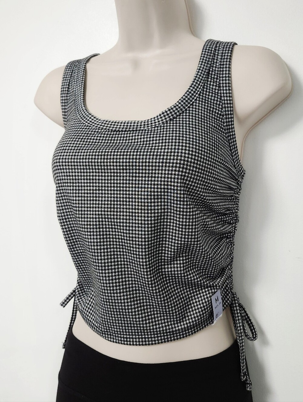 Lefties Black & White Gingham Ruched Tank Top suze M - Picture 12 of 12
